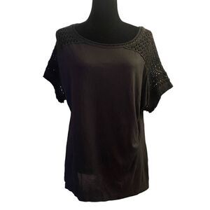 Loft Black Top with Crocheted Short Sleeves‎ Size M